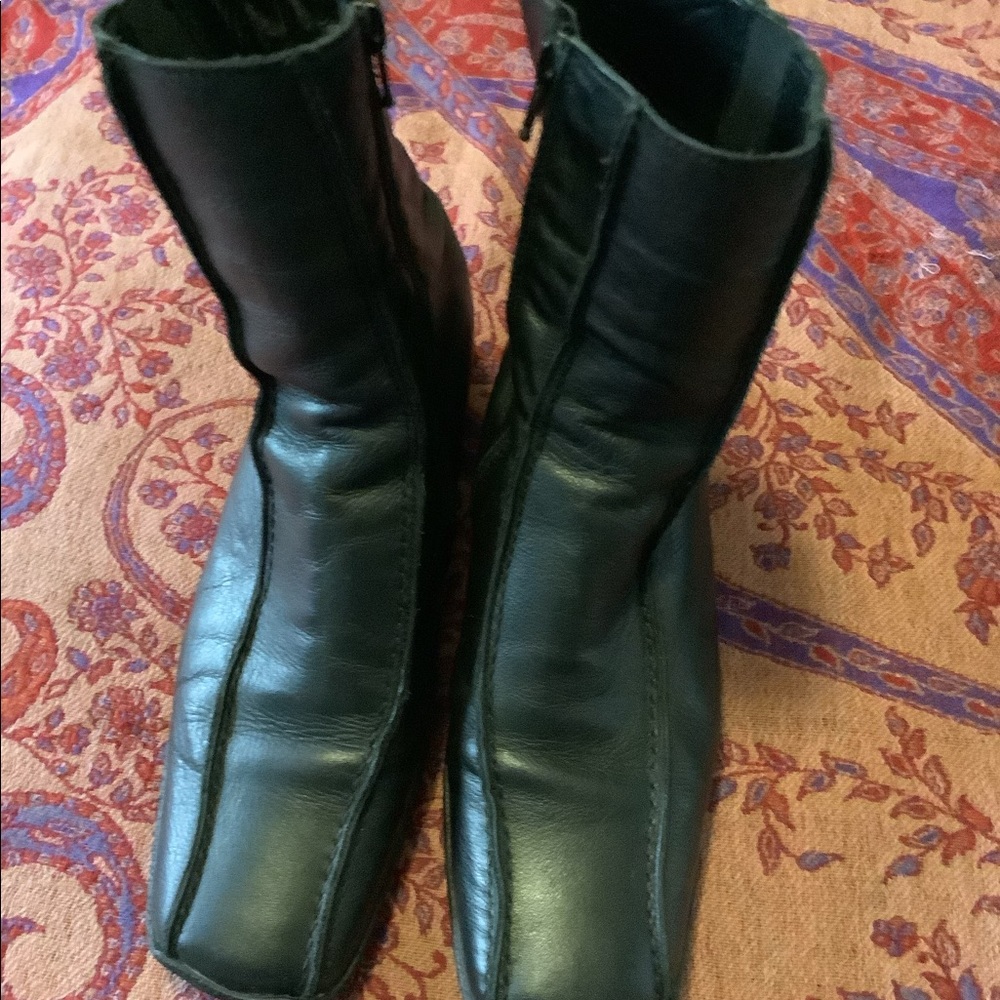 Black leather above ankle boot